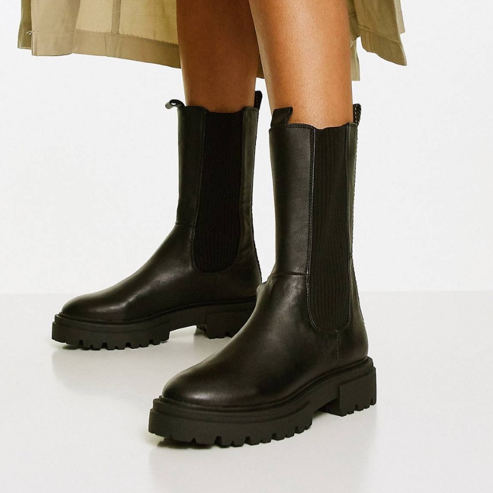 Steve Madden Arkin mid calf chelsea boots in black leather